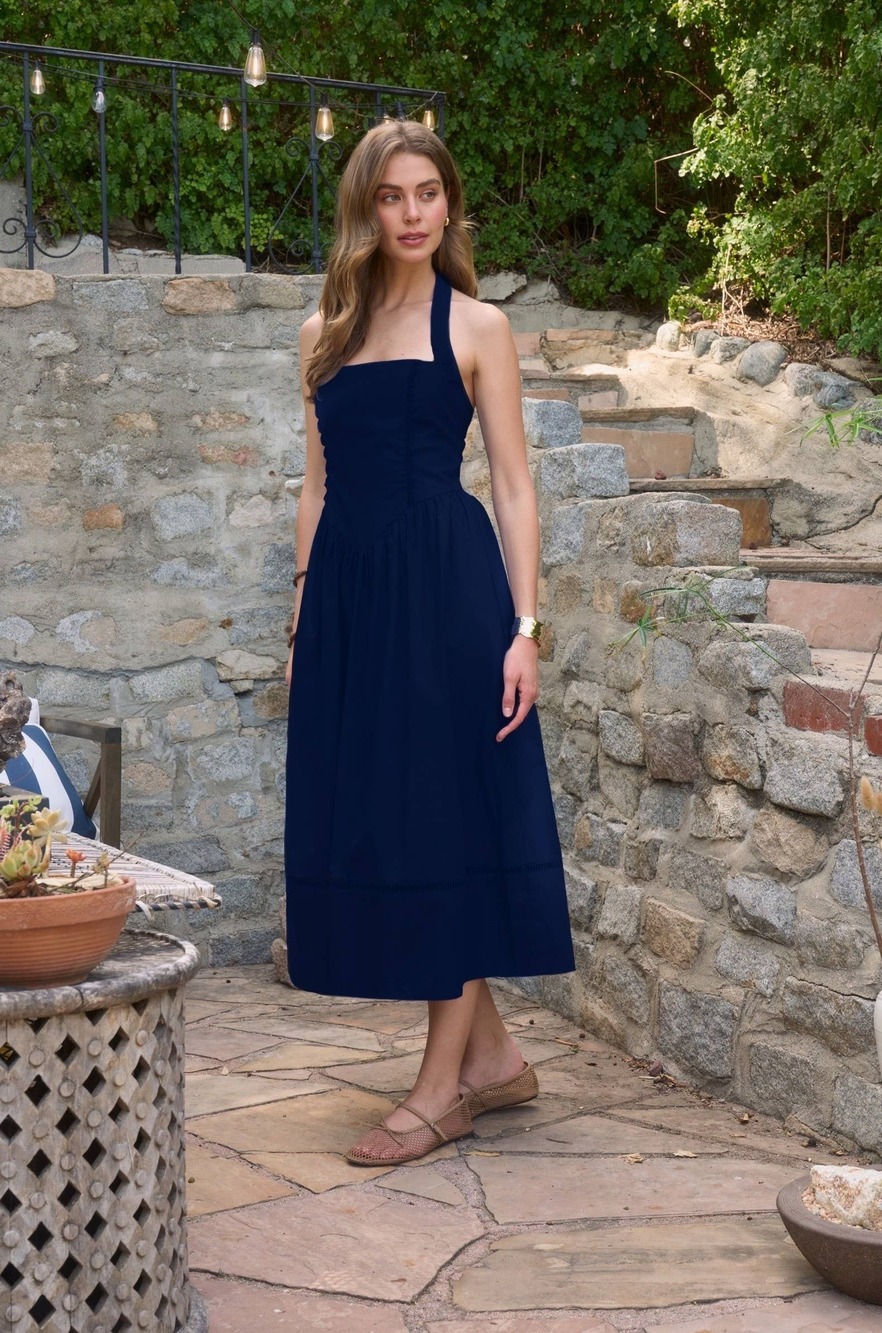Moon River Square Halter Neck Basque Waist Midi Dress - Picture 3 of 4